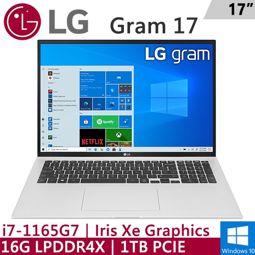 LG Gram 17Z90P-G.AA79C2 17"銀色(i7-1165G7/16G LPDDR4X/1TB PCIE/WIN10/WQXGA/2Y)
