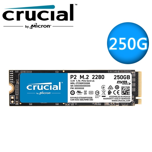 美光 P2 250G M.2 2280 PCIe SSD (讀:2100M/寫:1150M/3D QLC/5年保)