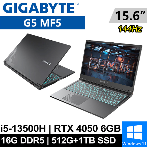 技嘉 G5 MF5-52TW383SH-SP3 15.6吋 黑(i5-13500H/8G+8G/512G PCIE+1TB SSD/RTX4050 6G/W11)特仕筆電