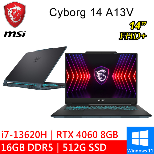 微星 Cyborg 14 A13VF-026TW 14吋 黑(i7-13620H/16G DDR5/512G PCIE/RTX4060 8G/W11)