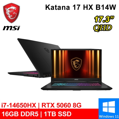 微星 Katana 17 HX B14WFK-203TW 17吋 黑(i7-14650HX/16G DDR5/1TB PCIE/RTX5060 8G/W11)
