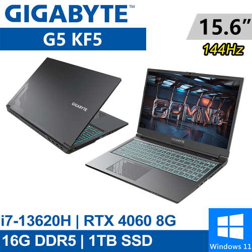 技嘉 G5 KF5-H3TW394KH 15.6吋 黑(i7-13620H/16G DDR5/1TB PCIE/RTX4060 8G/W11)