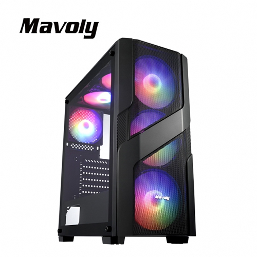 Mavoly 芒果 ATX/黑化/CPU高16.5/顯卡長35/玻璃側板/鐵網面板/ARGB 定光 FAN*6/下置電源