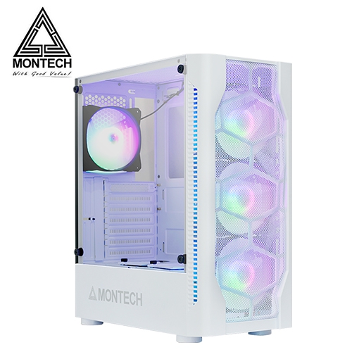 MONTECH 君主 X1 玻璃透側機殼-白(ATX/鋼化玻璃/內建炫彩固光風扇前3後1/顯卡305mm/塔散165mm)