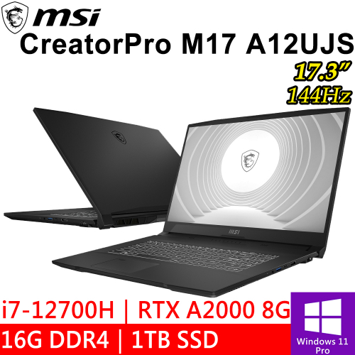 微星 CreatorPro M17 A12UJS-289TW 17.3吋 黑(i7-12700H/16G DDR4/1TB SSD/RTX A2000 8G/W11P)