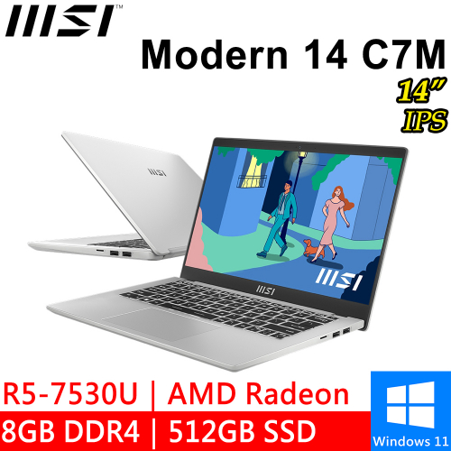 微星 Modern 14 C7M-052TW 14吋 銀(R5-7530U/8G DDR4/512G SSD/W11)
