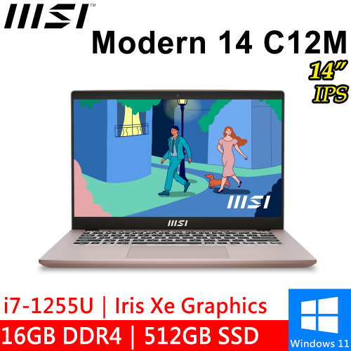 微星 Modern 14 C12M-297TW 14吋 玫瑰棕(i7-1255U/16G DDR4/512G SSD/W11)