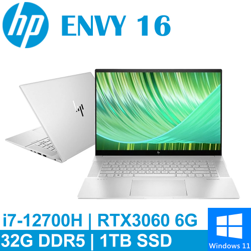 HP ENVY Laptop 16-h0011TX 16吋 銀(i7-12700H/32G DDR5/1TB PCIE/RTX3060 6G/W11/WQUXGA/觸碰)