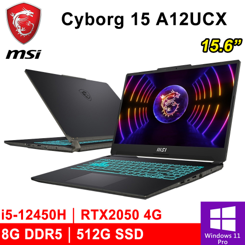 微星 Cyborg 15 A12UCX-439TW 15.6吋 黑(i5-12450H/8G DDR5/512G PCIE/RTX2050 4G/W11P)