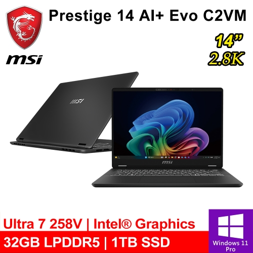微星 Prestige 14 AI+ Evo C2VMG-035TW 14吋 灰(Intel Ultra 7 285V/32G LPDDR5/1TB PCIE/W11P)