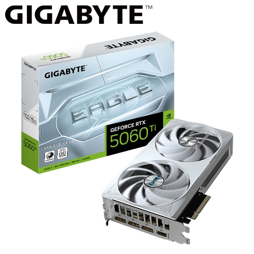 技嘉 N5060EAGLEOC ICE-8GD RTX 5060 Ti EAGLE OC ICE 8G 白(2617MHz/1H3DP/21.5cm/雙風扇/註5年)