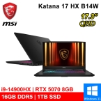 微星 Katana 17 HX B14WGK-037TW 17.3吋 黑(i9-14900HX/16G DDR5/1TB PCIE/RTX5070 8G/W11)